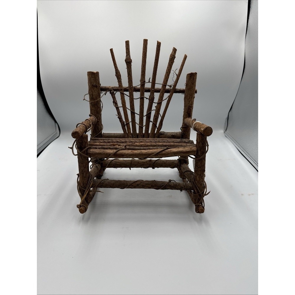 Vintage 12 In H Miniature Hand Made Rustic Wooden Twig Folk Art Rocking Chair